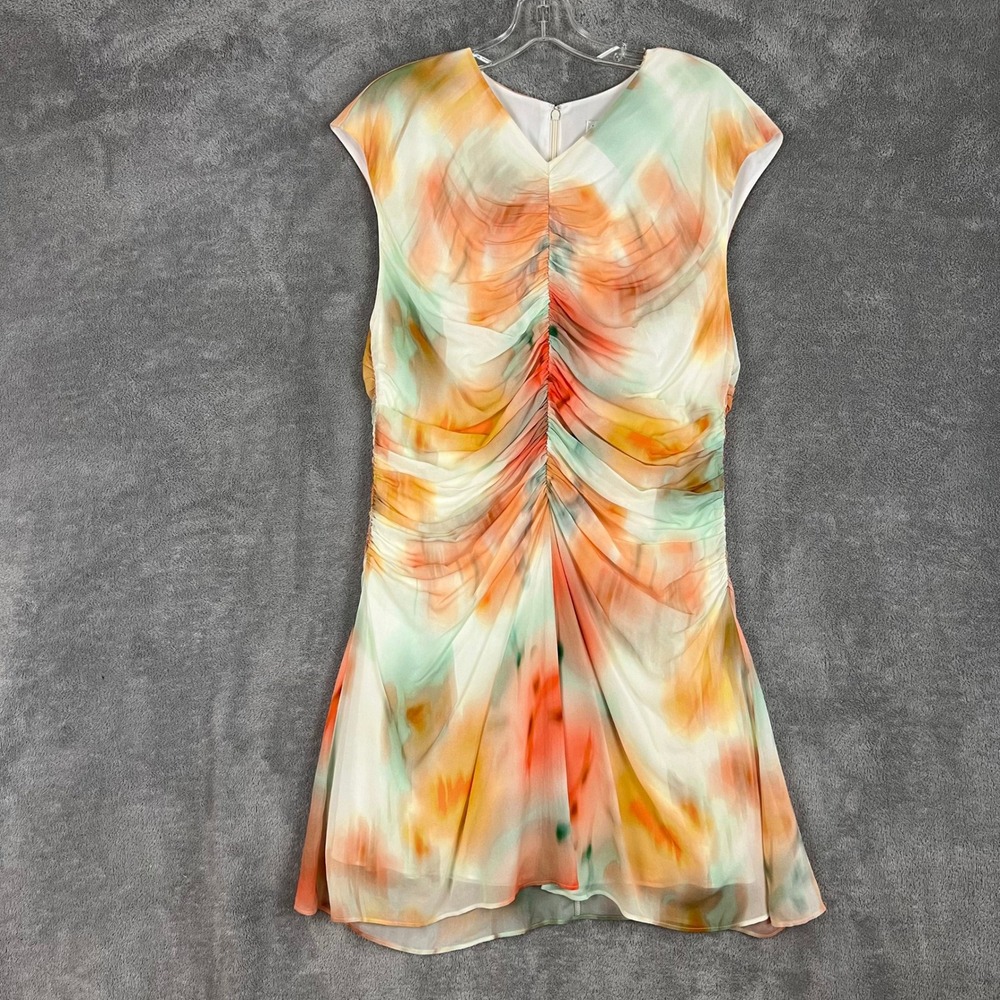 Banana Republic Mini Dress Womens 14 Multicolor Abstract‎ Chiffon Ruched NWT